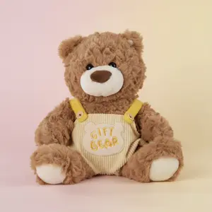 MINISO Gift Bear Series Sitting Plush Doll – Adorable Overalls Outfit, Soft Cuddly Stuffed Doll, Ideal Home Decor & Daily Companion,Great Gift