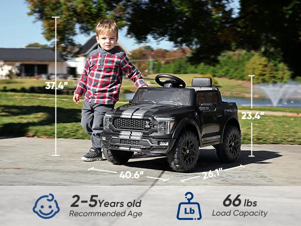 Hikiddo Kids Ride on Car Licensed Ford-Shelby F-150 24V Electric Car Toys for Kids Toddlers w Remote 400W Motor with Bluetooth Music Player Storage Trunk & Three Point Safety Belt