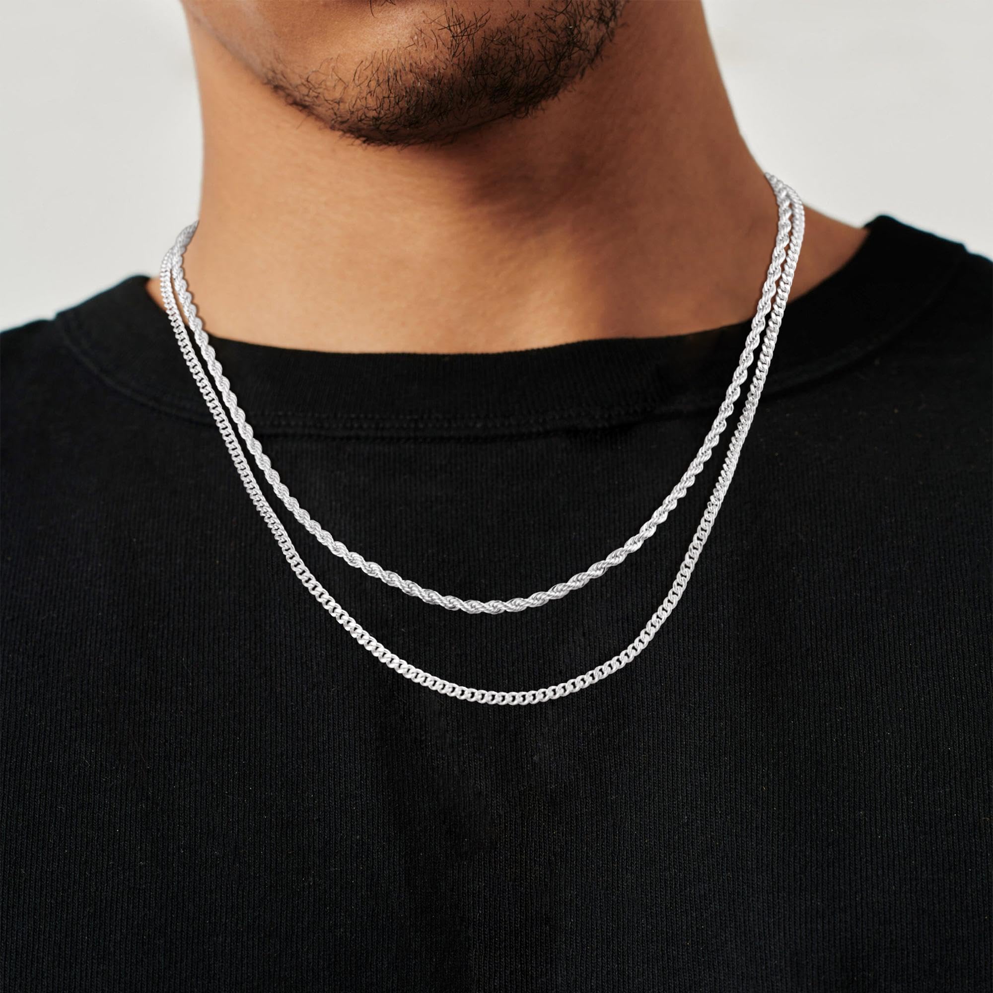 Tewiky Greenish Spring Trendy 2Pcs 3mm Chain Necklace for Men Silver Layered Cuban Link Rope Necklaces Set Simple Jewelry Gift 18-28 Inches Present Jewelry Tewiky Greenish Spring Trendy 2Pcs 3mm Chain Necklace for Men Silver Layered Cuban Link Rope Necklaces Set Simple Jewelry Gift 18-28 Inches Present Jewelry