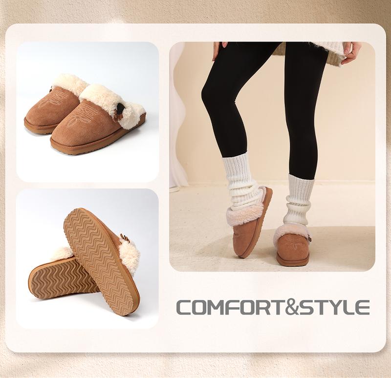 OOW Fuzzy Cozy  Slippers for Women with Memory Foam Comfy Bedroom Fluffy Slippers with Faux Fur Lining Western Cowgirl Boot Slippers Indoor & Outdoor Square Toe