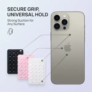 3 silicone suction cup phone case mounts, phone suction cup holder, Octobuddy, sticky phone grip, sticky phone stand, compatible with smartphones