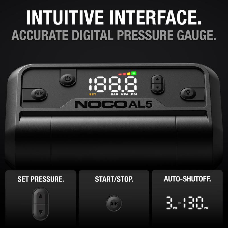 NOCO Air AL5: UltraFast Cordless Tire Inflator – Battery-Powered Air Compressor – 17 SLPM Airflow Inflates 0–40 PSI in 7 Minutes