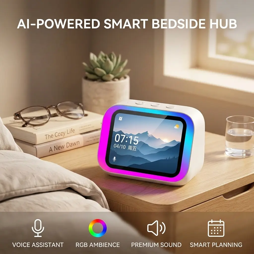 AI-Powered Bluetooth Touch Screen Wireless Speaker - Hi-Fi Stereo Smart Audio Device for Home Entertainment, Custom Wallpaper Support, Call Function, Time Reminder, Weather Display, Wireless Speakers, Ai Voice Assistant, Clock, Hi-Fi Setup