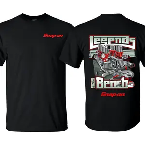 Snap-on Bench Legends - Snap-on Engine Bench Legends T-Shirt for Men - Double Sided Printed 100% Cotton Fitted Crew Neck Short Sleeve Casual Unisex Top Made in USA