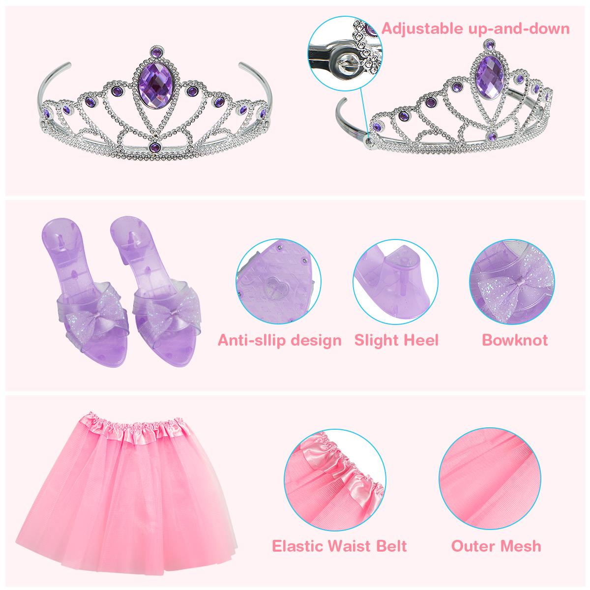Princess Dress Up Toys & Jewelry Boutique for Toddler and Girls Aged 3-6 Years Old, Dress Up Set with 3 Color Skirts, Shoes and Crowns | Role Play Costume Gifts for Birthday Christmas Halloween