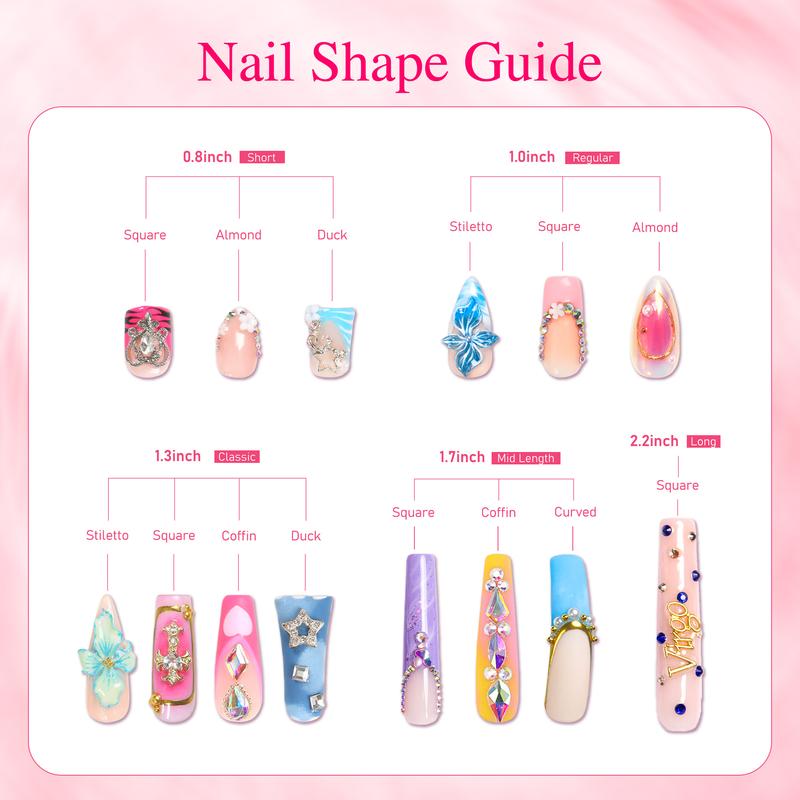 Lovful Square Mid Length 1.7" Handmade Acrylic Press-On Nails for Art & Care|10PCS Reusable,Salon Quality,Link1 H23-H195 Outdoorfun