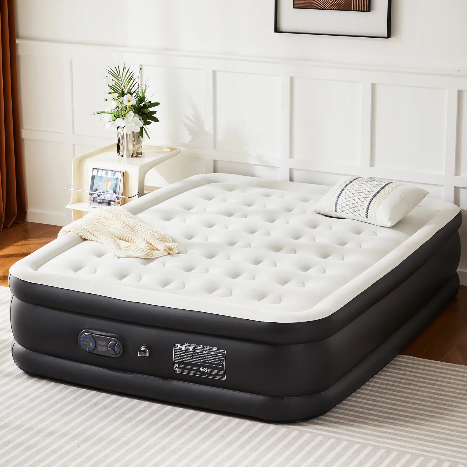 PVC Inflatable Cooling Bed - Large Inflatable Base Mattress with Built-in Pump, Double Height, Adjustable, Non-Slip Bottom, Portable for Home & Camping, Inflatable Base Mattresses Quick Inflate for Summer Sleep