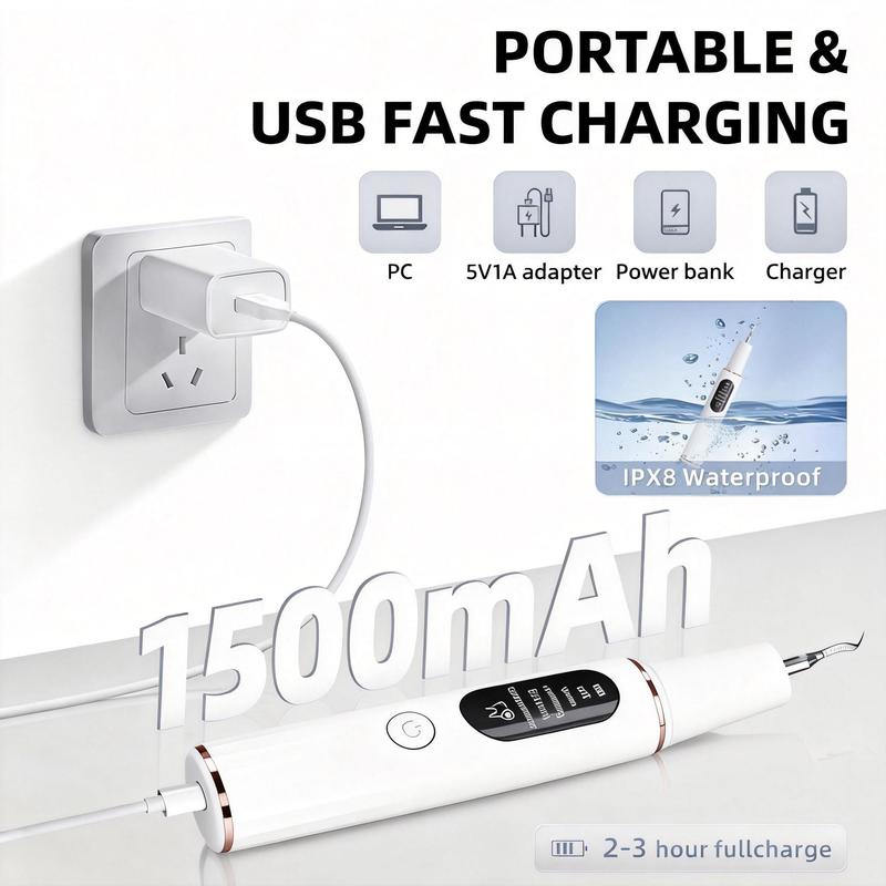 Fancylite Rechargeable LED Oral Plaque Remover，with Replacement Heads & Manual Auxiliary Cleaning Tools, Oral Irrigator for Home Use, Tartar Remover for Teeth,Remover Teeth Cleaning Kit