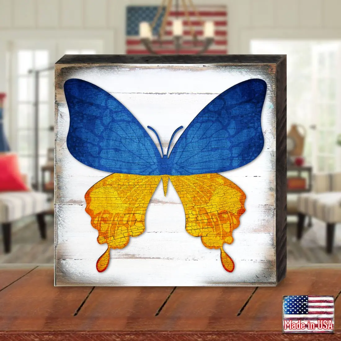 Designocracy 8187128B 6x6 in. UV-Resistant Artistic Ukraine Butterfly Wooden Wall Art, Decorative Room & Kitchen Home Decor Gift