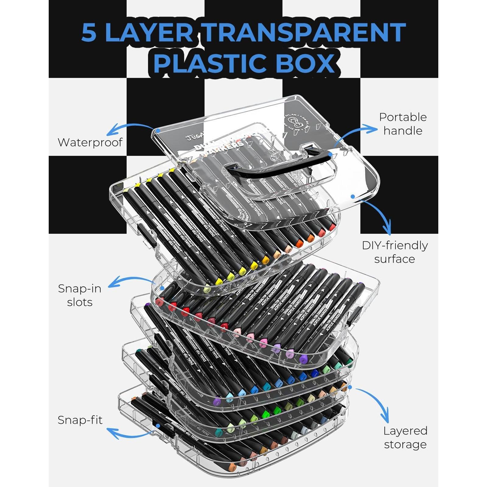 JusArt 36/60 Colors Automatic Ink Control Acrylic Paint Markers Dual Tip with Broad Tip and Brush Tip Pens for Ceramic, Wood, Canvas, Glass, Stone, Fabric, Rock Painting, DIY Crafts Art Supplies Kit
