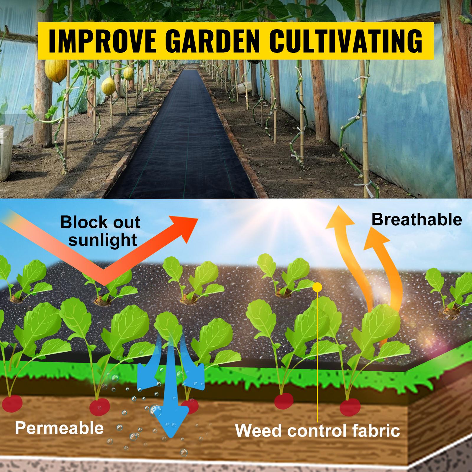 VEVOR 6FTx300FT Premium Weed Barrier Fabric Heavy Duty 3.2OZ, Woven Weed Control Fabric, High Permeability Good for Flower Bed, Geotextile Fabric for Underlayment, Polyethylene Ground Cover