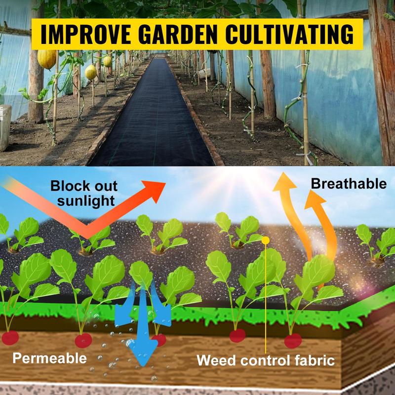 VEVOR 6FTx300FT Premium Weed Barrier Fabric Heavy Duty 3.2OZ, Woven Weed Control Fabric, High Permeability Good for Flower Bed, Geotextile Fabric for Underlayment, Polyethylene Ground Cover