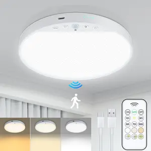 Rechargeable 8W Motion Sensor Ceiling Lighting, Magnetic Wireless Ceiling LED Light with Remote Control - Dimmable & Color Changing, No Wiring Battery Operated for kitchen, bedroom,Closet, Under Cabinet ,Bathroom, kitch,Hallway, Pantry, Shower, etc