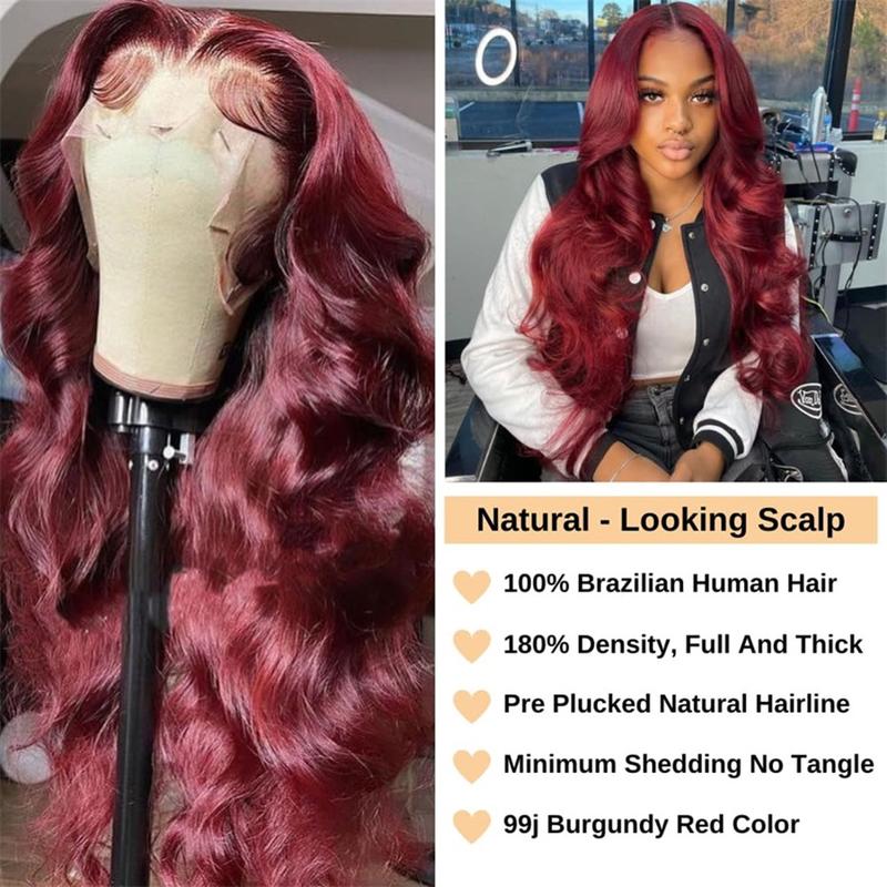 Bling Hair 32 34 Inch 13x6 Lace Front Wigs Human Hair Pre Plucked 99j Burgundy Body Wave 13x4 Lace Front Wigs For Black Women 180 Density
