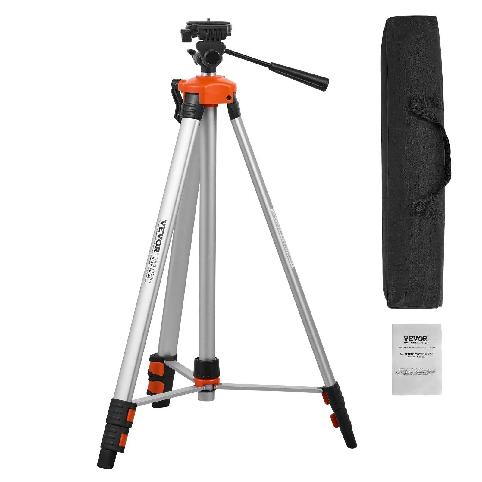 VEVOR Sturdy Telescopic Aluminum Alloy Survey Tripod, ¼x20 Thread, 27.36-68.11 in Height, for Line Laser Level & Total Station, with Laser Level Pole, Mount, Bag, Construction Measurement Tool, Father's Day Gift Option (Boasts Durability & Strength), Heig