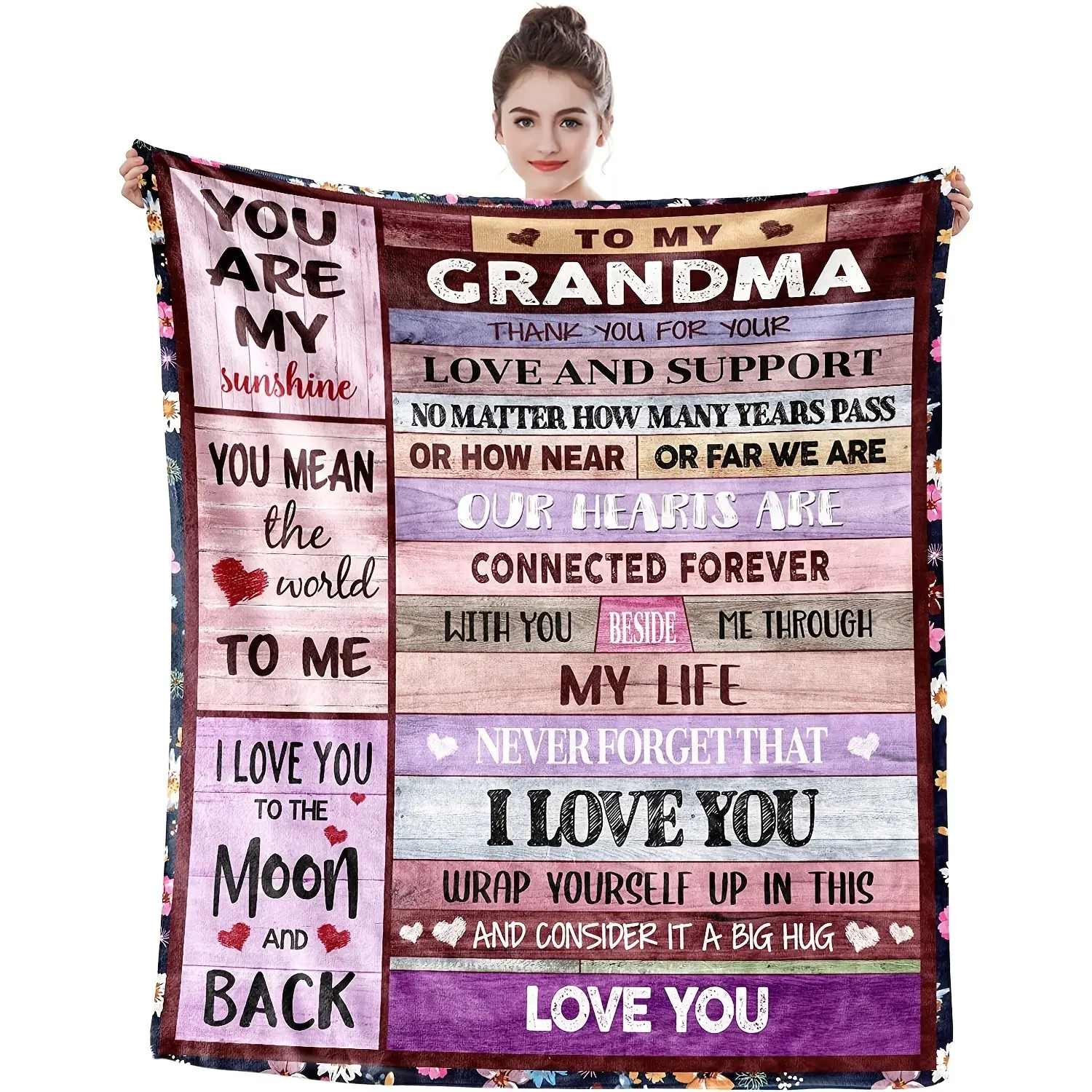 Custom Flannel Plush Blanket - Durable, Fluffy, Breathable, Body-Warming, Multi-Size, "I Love You to the Moon and Back" Art Print, for Grandmothers (Nana/Mimi), Bedroom Decor, Ideal Mother's Day Gift, Cozy Setup, Customized Blankets