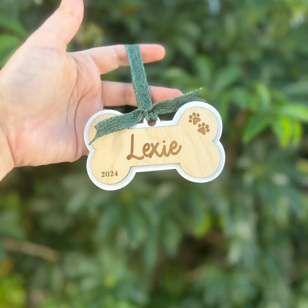 Birch Wood Dog Bone Ornament - Personalized Pet Name Gift for Home Decor
