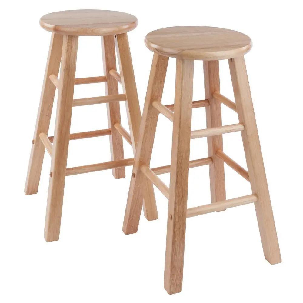 Natural Solid Wood Barstools - Pair Pack of 2 Indoor Counter Seating Kitchen Chairs