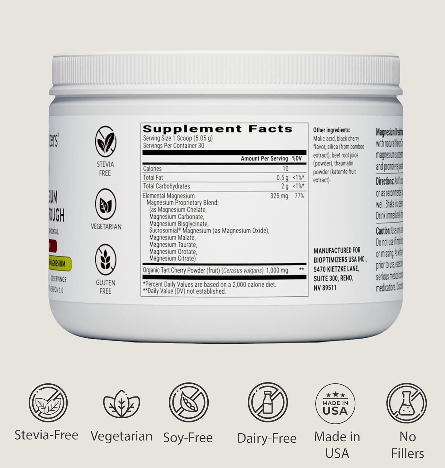 BIOptimizers Magnesium Breakthrough Drink - 8 Forms of Magnesium, Electrolytes, Sleep Health, Stress, Muscle Recovery, Heart Support | Glycinate, Citrate, Malate |  Supplement Powder