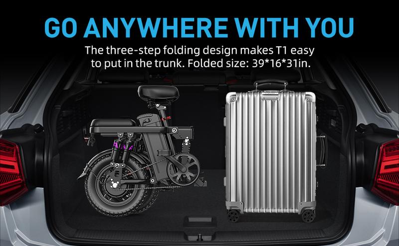 【VoltX】740W Lightweight Double Motor Electric Bike for Adults,20MPH,48V15A Removable Battery,40-45Miles Range,11 shock absorption,Dual-seat design Foldable Double-Suspension  14" Fat Tires 300 Lbs Load for Commuting & All-Terrain Riding，Free accessories