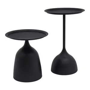 2 Pack Matte Black Round Side Tables Nesting End Tables Set Different Heights 43cm 60cm Modern Iron Accent Tables for Living Room Bedroom Balcony for Keys Teacups Books Lamps