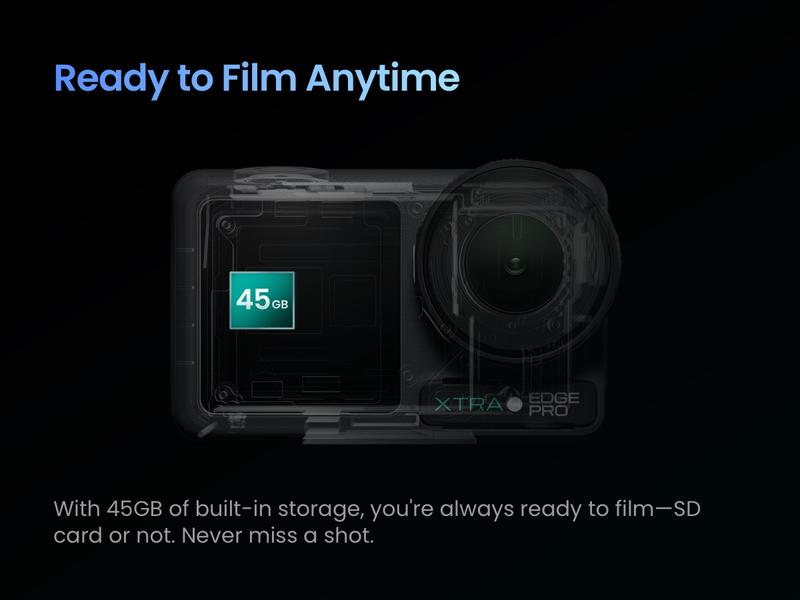 Xtra Edge Pro Action Camera, 4K Vlogging Camera with 1/1.3'' Sensor, 65ft Waterproof, Night View & Stabilization for Cycling, Diving, Sports Shooting