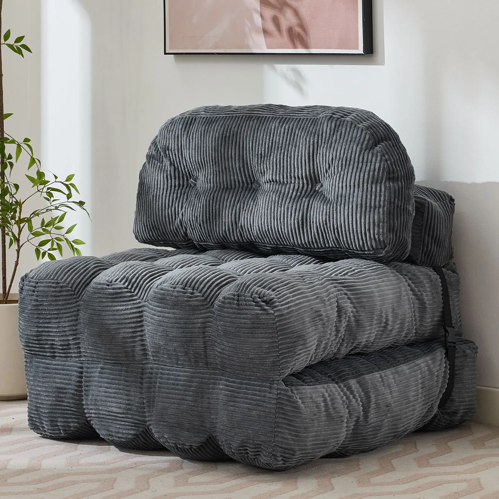 JONPONY Folding Sofa Bed, Convertible Sleeper Chair Couch with Pillow, Foldable Mattress Futon with Back Support, Portable Sleeper Chair Bed Comfort Floor Sofa for Living Room Bedroom, Single
