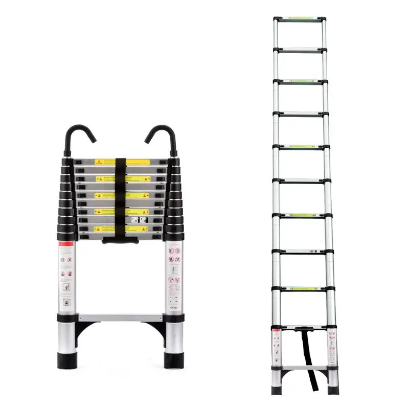 Aluminum Telescoping Extension Ladder - 8.5/9.5/10.5ft Retractable Adjustable Ladder with Hook, 330 LBS Capacity, Suitable for RV, Attic, Home Daily Use