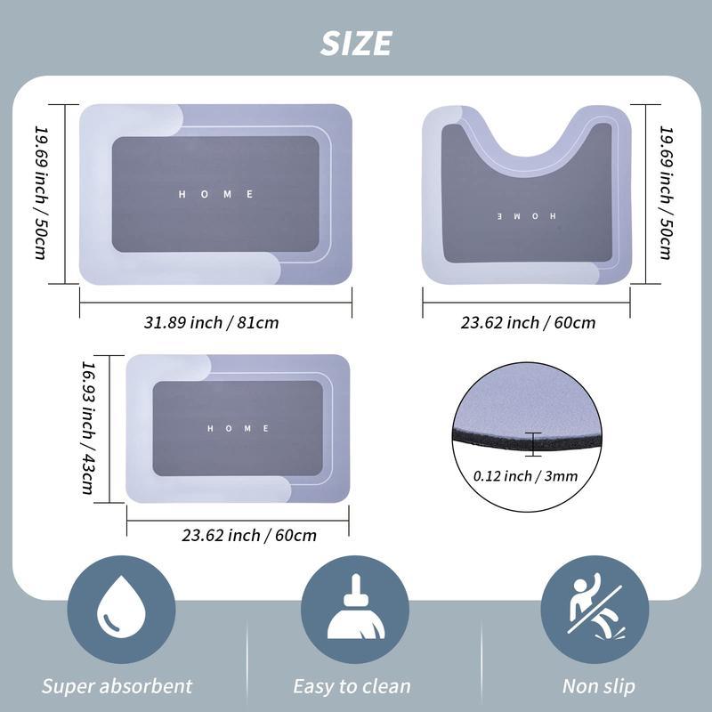Home Brand Non-Slip Bathroom Mat Set of 1/3 Counts Water Absorbent Rug for Bathroom Living Room Kitchen Laundry Home Decor Hygienic Environment Restroom Accessories - Toilet Home Brand Non-Slip Bathroom Mat Set of 1/3 Counts Water Absorbent Rug for Bathroom Living Room Kitchen Laundry Home Decor Hygienic Environment Restroom Accessories - Toilet