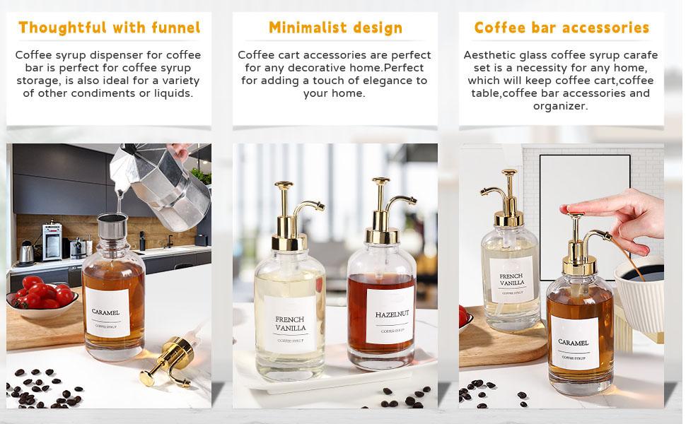 4 Pack Coffee Syrup Dispenser Glass Bottles with Pump 16.9oz Clear Glass Bottles with Pump Coffee Bar Accessories Clear Glass Soap Dispenser Set with Labels Silicone Funnel Whiteboard Marker Leak Proof Easy to Clean Home Goods - Smooth