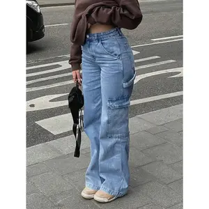 Women's High Waist Stretch Jeans - Retro Industrial Work Pants with Multiple Practical Pockets, Made of Elastic Non Transparent Fabric, Suitable for Daily and Formal Clothing - Machine Washable Four Seasons Jeans, Women's Jeans, Casual Streetwear