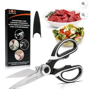 SpartaSake Premium Stainless Steel Kitchen Shears Sleeve Heavy Duty Food Scissors (Black/White)