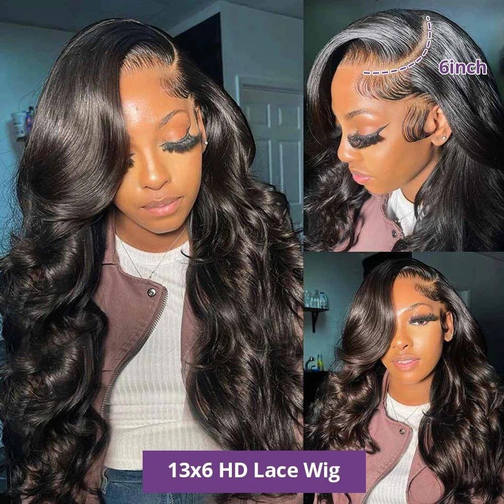 Bling Hair 13x6 Body Wave Lace Front Wigs Human Hair 180 Density HD Transparent Lace Frontal Wigs Human Hair Elastic Drawstring Glueless Wigs Human Hair Wig For Black Women