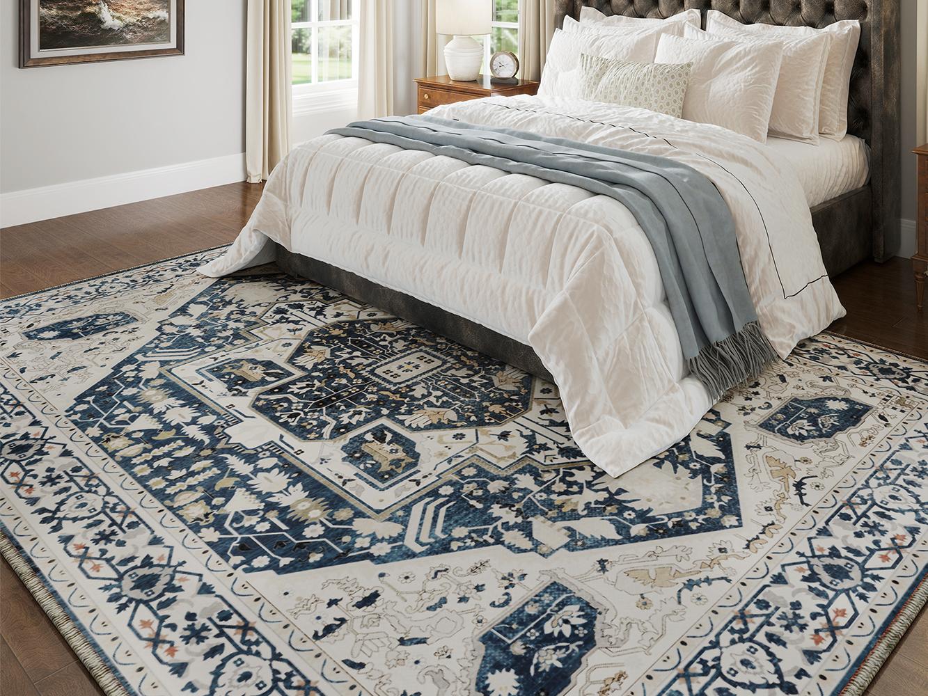 【New Year Haul】Raybee Furniture Bohemian Style Machine Washable Rug, Non-Slip TPE Backing, Soft Low-Pile Rug, Suitable for Living Room, Bedroom, and Kitchen, Easy to Care for and Stain Resistant, Home Decor