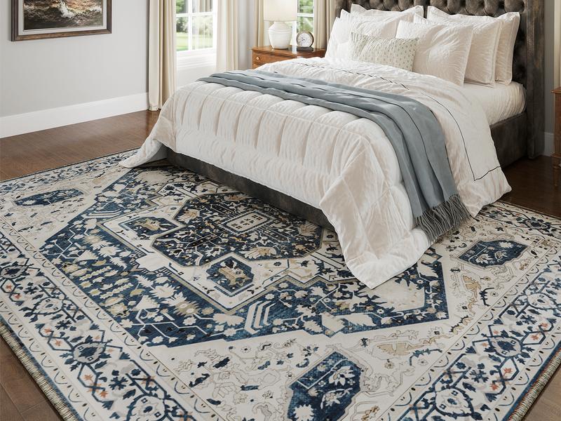 【New Year Haul】Raybee Furniture Bohemian Style Machine Washable Rug, Non-Slip TPE Backing, Soft Low-Pile Rug, Suitable for Living Room, Bedroom, and Kitchen, Easy to Care for and Stain Resistant, Home Decor