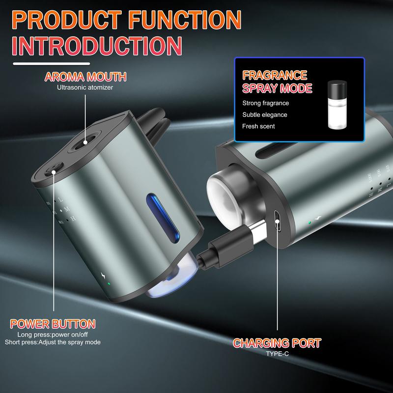 Smart Car Air Freshener with Three Scent Intensity Levels, Portable Waterless Diffuser, Aromatherapy with 3*10ML Natural Perfumes,Random Shipment of Polygon and Circle Shapes