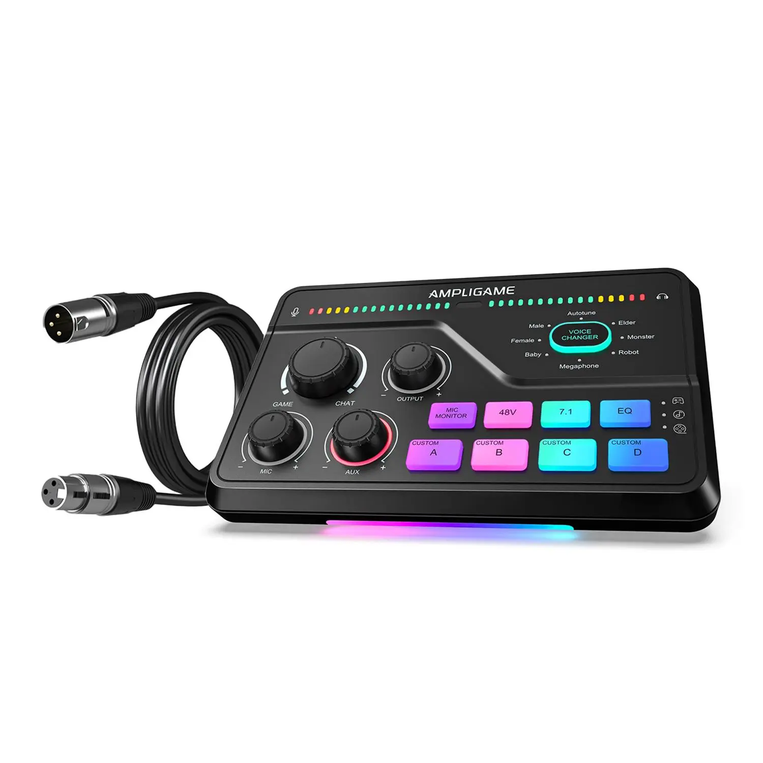 fifine SC8 Gaming Mixer with XLR Cable Bundle, Audio Interface with 7.1ch Surround Sound Headphone Amp XLR Preamp USB Plug Play Voice Changer RGB Volume Control 3 EQ Modes Connector Cord