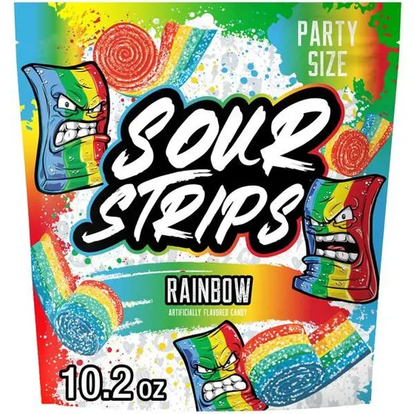 Rainbow Flavored Sour Belt Bonbon Variety Mix - Chewy Sour Strips, 10.2 oz Party Bag Candy Bonbon Sweet Snack Sweet Snack