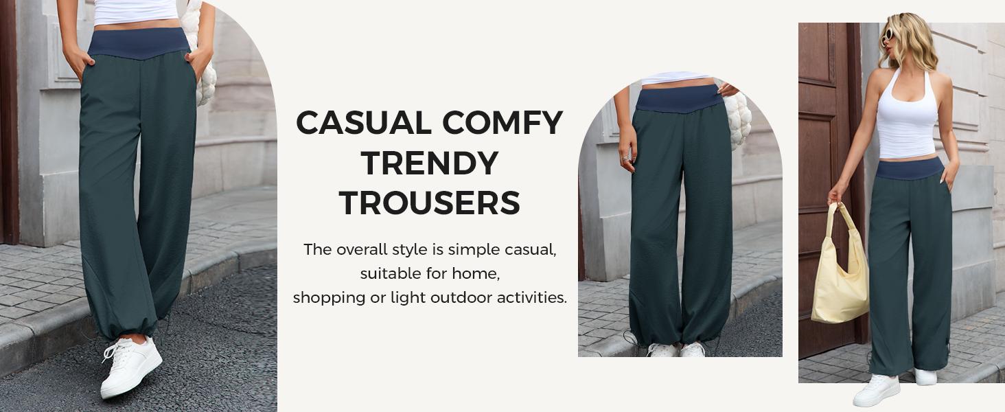 Fisoew Womens Wide Leg Pants Casual High Waist Baggy Track Pants Loose Fit Drawstring Cuffs Lounge Pant with Pockets Fisoew Womens Wide Leg Pants Casual High Waist Baggy Track Pants Loose Fit Drawstring Cuffs Lounge Pant with Pockets