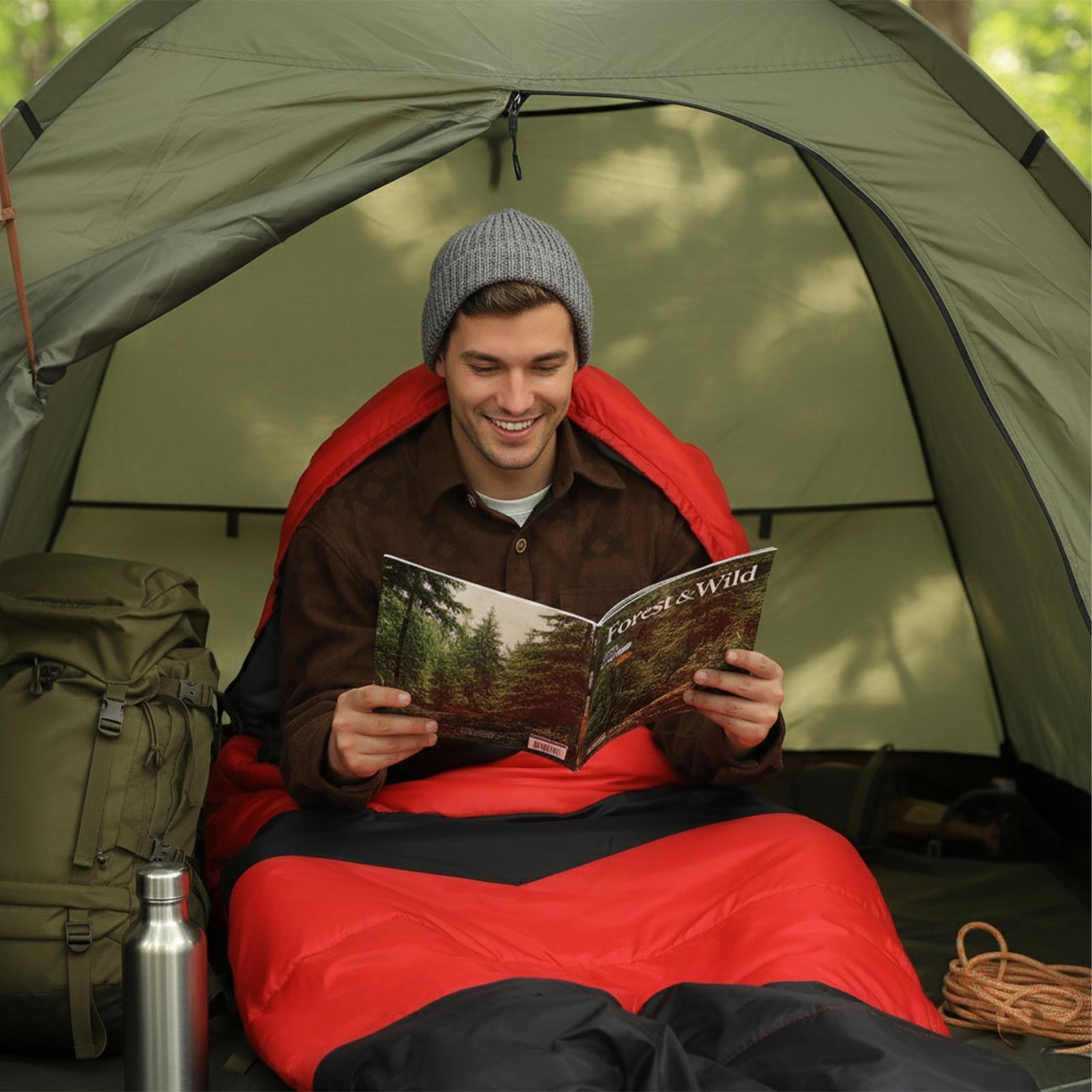 Rectangular Heated Sleeping Bag, Lightweight Sleeping Bag with Multi USB Powered Heating Pads, Waterproof Compact Envelope Sleeping Bag for Backpacking Hiking, Red