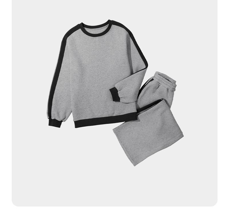 Aleumdr Women's 2 Piece Outfit Fleece Sweatsuit Casual Lounge Matching Sets Crewneck Loose Fit Cozy Sweatshirt & Straight Leg Sweatpants Womenswear Clothes Chic