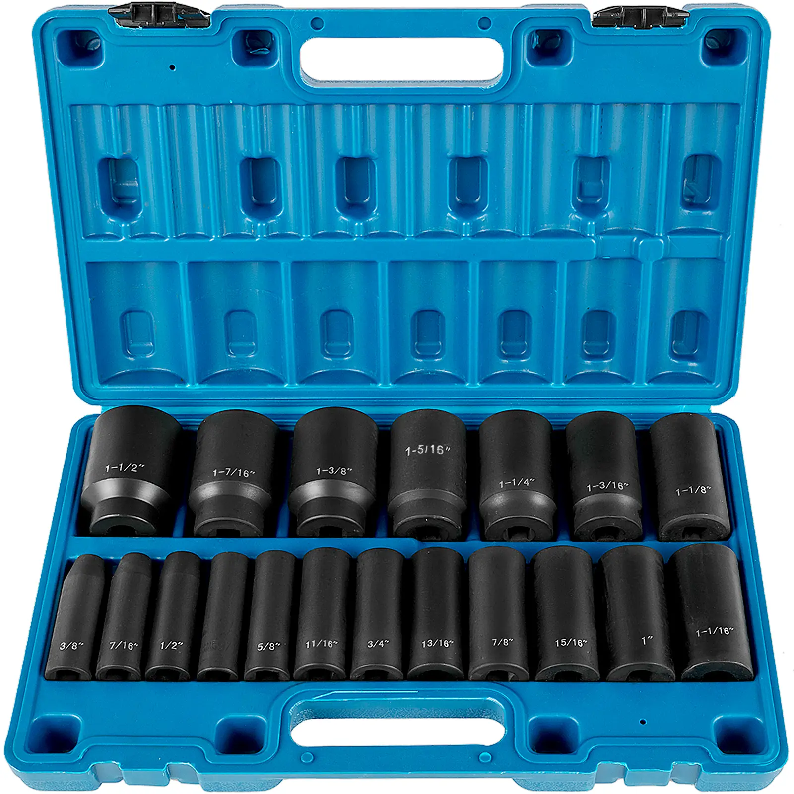 Impact Sockets Set - 19+26pcs 1/2 Inch Drive Deep 6-Point Cr-V Socket Wrench Kit, Metric & SAE Options, with Storage Cage (Includes 19 Pieces Set)