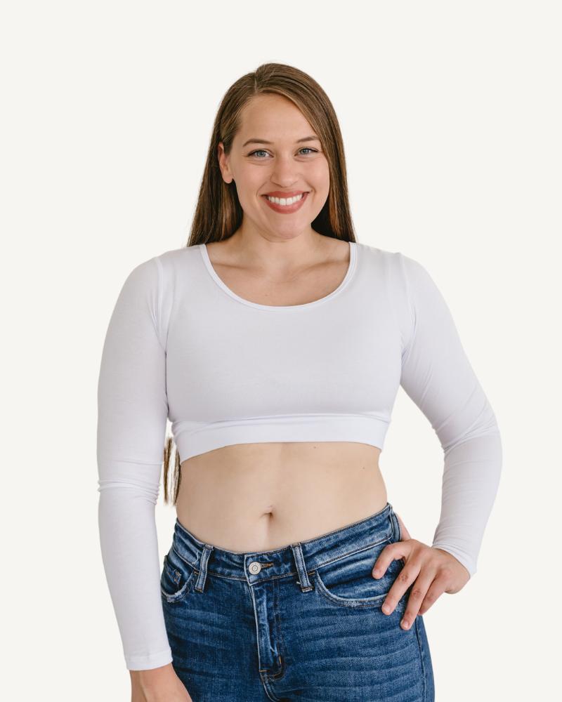 Classic Long Sleeve Halftee - White Top with Round Neckline & Comfortable Fit for Women - Breathable Fabric for Versatile Wear