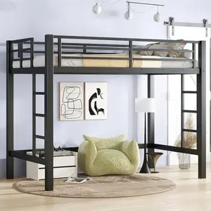 Metal Loft Bed Twin Size with Guardrails & Dual-Side Ladders & Large Under-Bed Space,Heavy Duty Metal Loft Bed Frame with Sturdy Steel Slats for Bedroom,Space Saving,No Box Spring Needed,Black