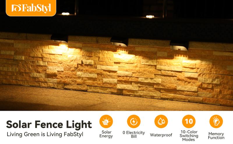 Gift Sale｜50% OFF Solar Fence Lights - Waterproof & Durable RGB 10 Modes Outdoor Lighting for Fences Decks Patios and Yards IP65 Rated Easy Install No Wiring Needed