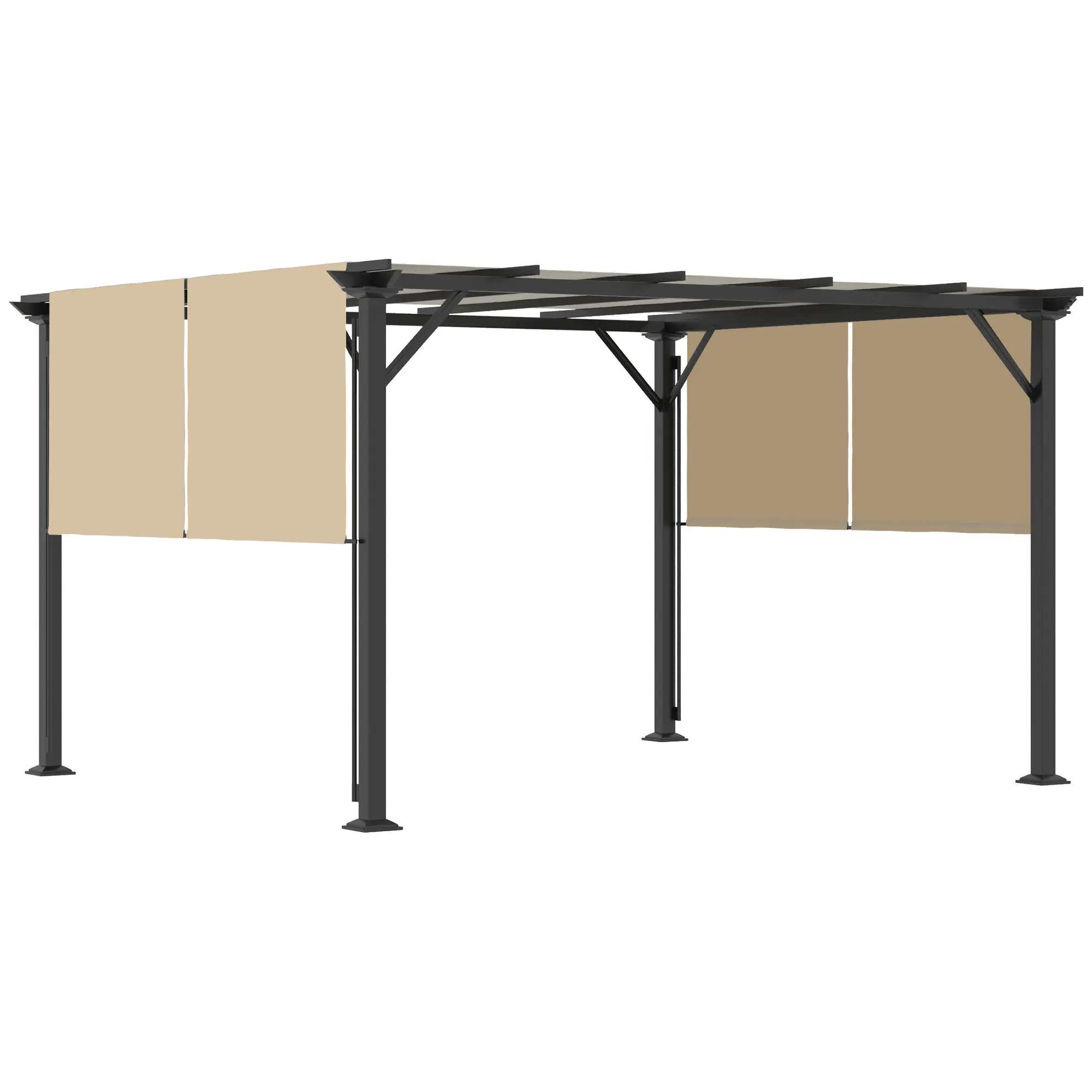 Outsunny 12' x 10' Modern Steel Frame Pergola with Retractable Canopy, Adjustable Outdoor Sun Shelter for Garden and Patio, Beige, Outdoors, Unique