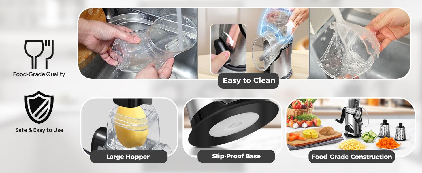 Upgraded Version Joined Rotary Cheese Grater with Handle Vegetable Cheese Shredder Slicer Grater for Kitchen 3 Changeable Blades for Cheese Potato Zucchini Nuts Chocolate Utensils Rotary Hand