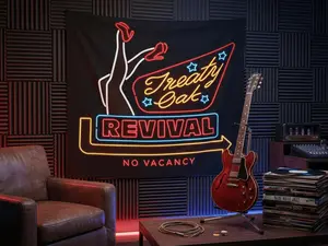 Treaty Oak Revival Tapestry - Retro Neon Sign Wall Hanging for Bedroom & Bar Decor Gift Decoration