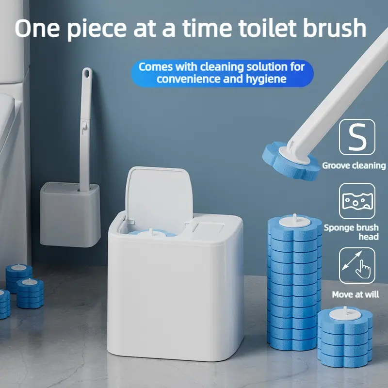 Disposable Toilet Brush, Bathroom Deep Cleaning Set, Antibacterial Plastic Toilet Cleaner Brush with No Dead Angles