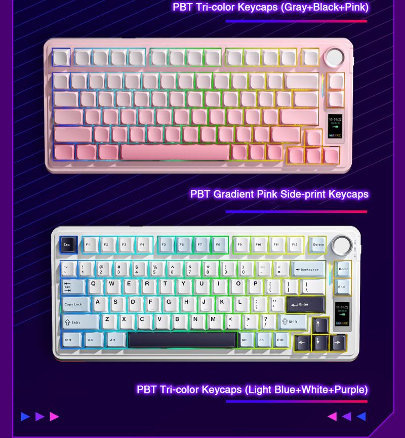 AULA S75 Pro 75% Wireless Mechanical Gaming Keyboard Tri-Mode Connection(Bluetooth/2.4G/Wired) Hot-Swappable Custom LCD Screen & Multifunction Knob RGB Backlight Long Battery Life (Cream Latte) PC Gaming Accessories Computer Creamy keyboards